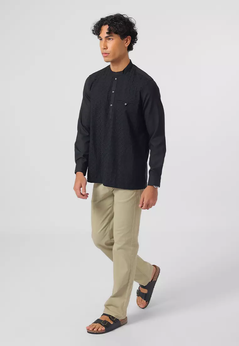 Kemeja Koko Pria Lengan Panjang FARIS BLACK Baju Muslim Pria