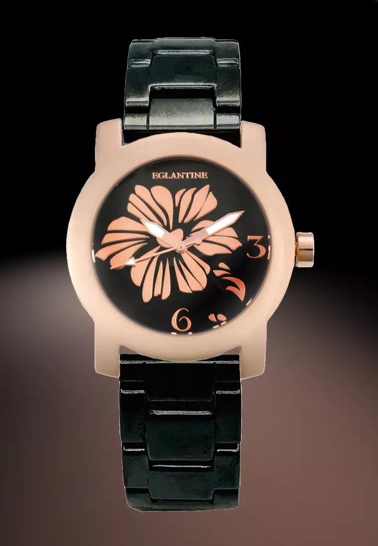 Ceramic - Bauhinia Ladies Pink Gold Plated Steel Quartz Watch, Black Ceramic Bracelet