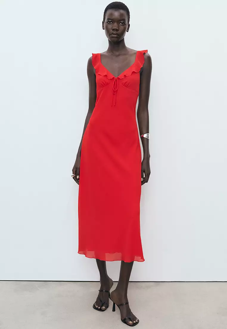 Buy Mango Midi-Dress With Ruffle Neckline 2025 Online ZALORA