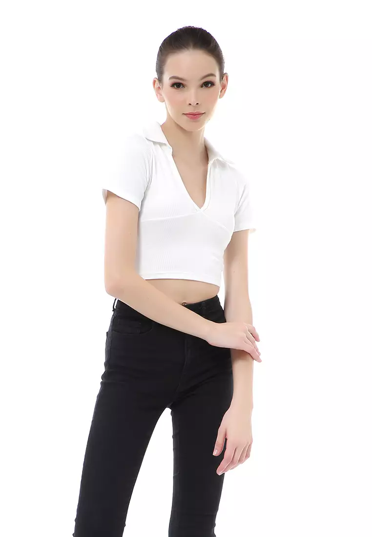 Cerise Crop Top Kaos Pendek Wanita T-Shirt Short Sleeve Plain Motive Material Cotton ORIGINAL - Broken White