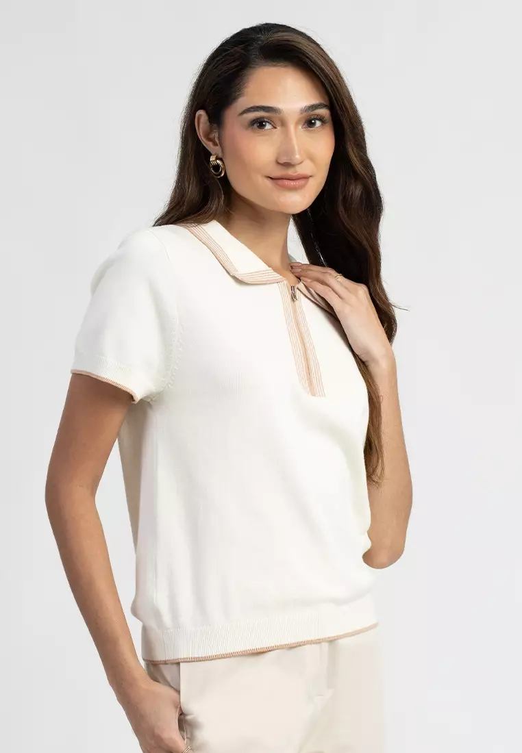 Isabella Knit Polo Striped Zip Top