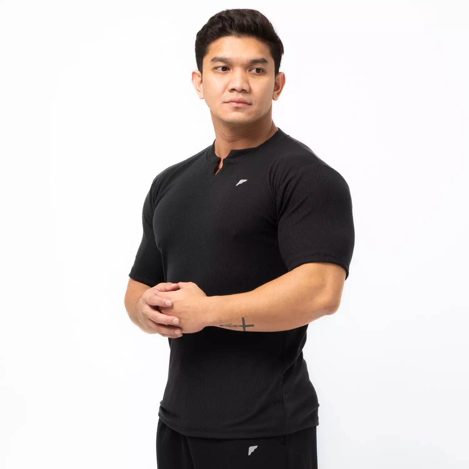 Cotton Rib V Neck Shirts Black