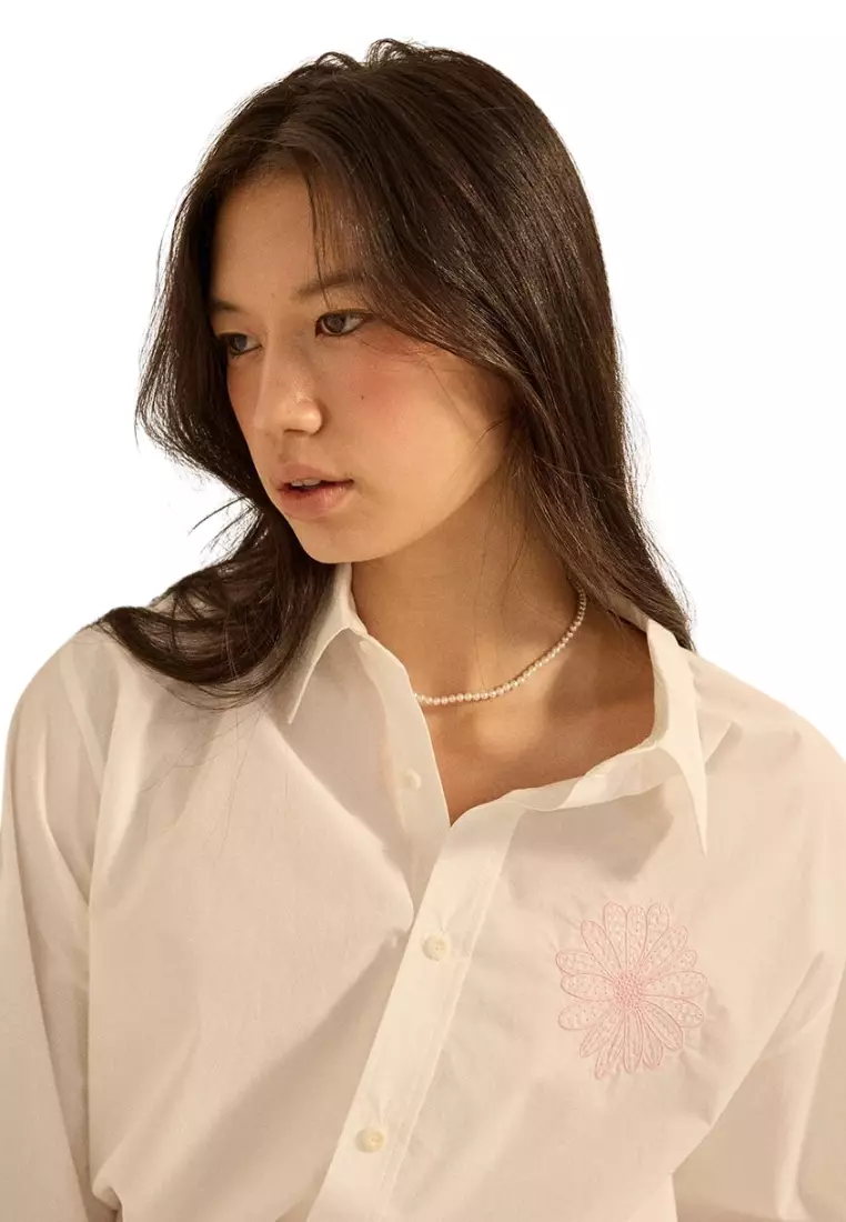 Cotton Poplin Shirt - White Pink