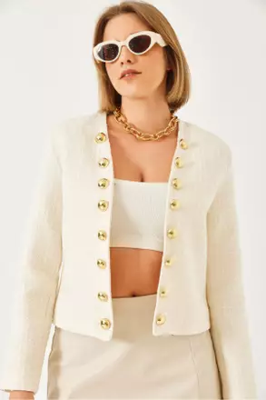 Buy Bianco Lucci Women's Short Double Breasted Tweed Jacket