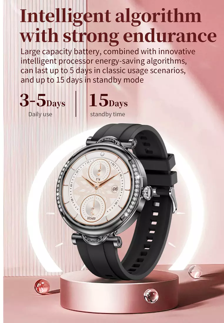 SmartWatch Wanita CF32 Luxury Berlian Layar Terang 1.27'' HD Bluetooth Call Jam Pintar Hitam dengan gelang gratis