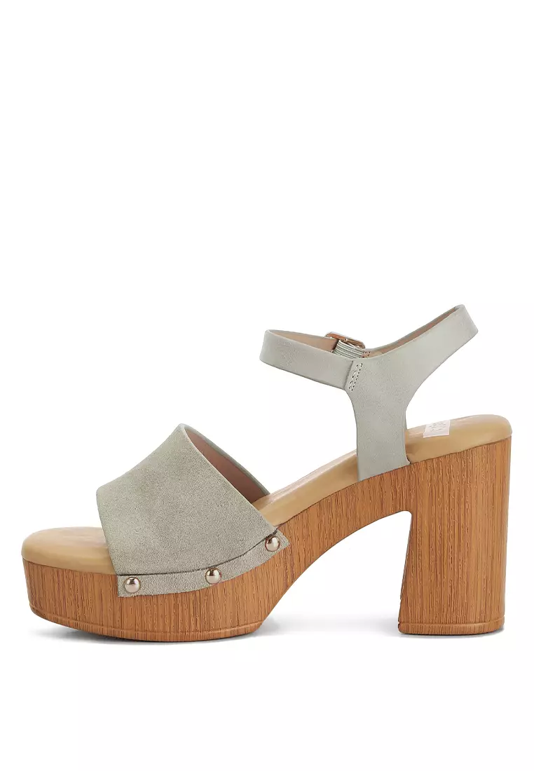 Sandal Blok Tinggi Suede Krem