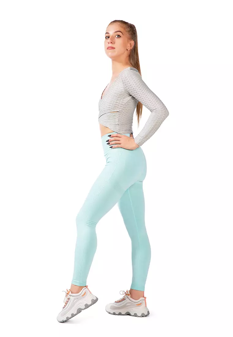 V-Neck Wrap Yoga Crop Top in Grey