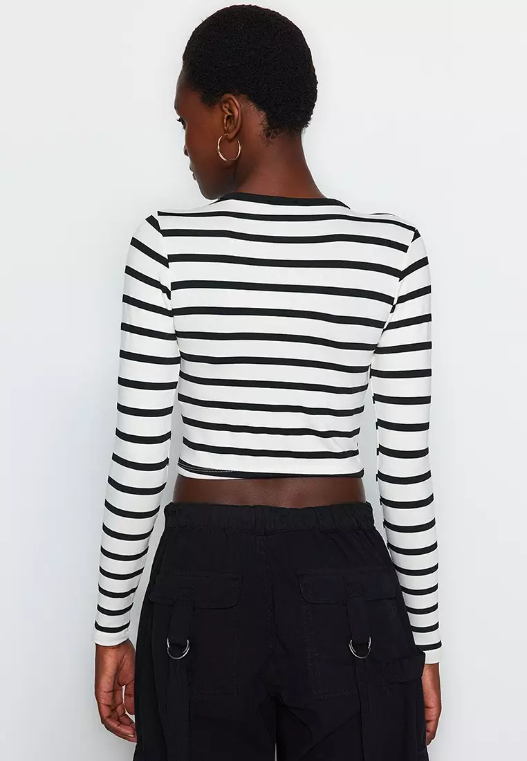 Striped Fitted Crop Knit Top