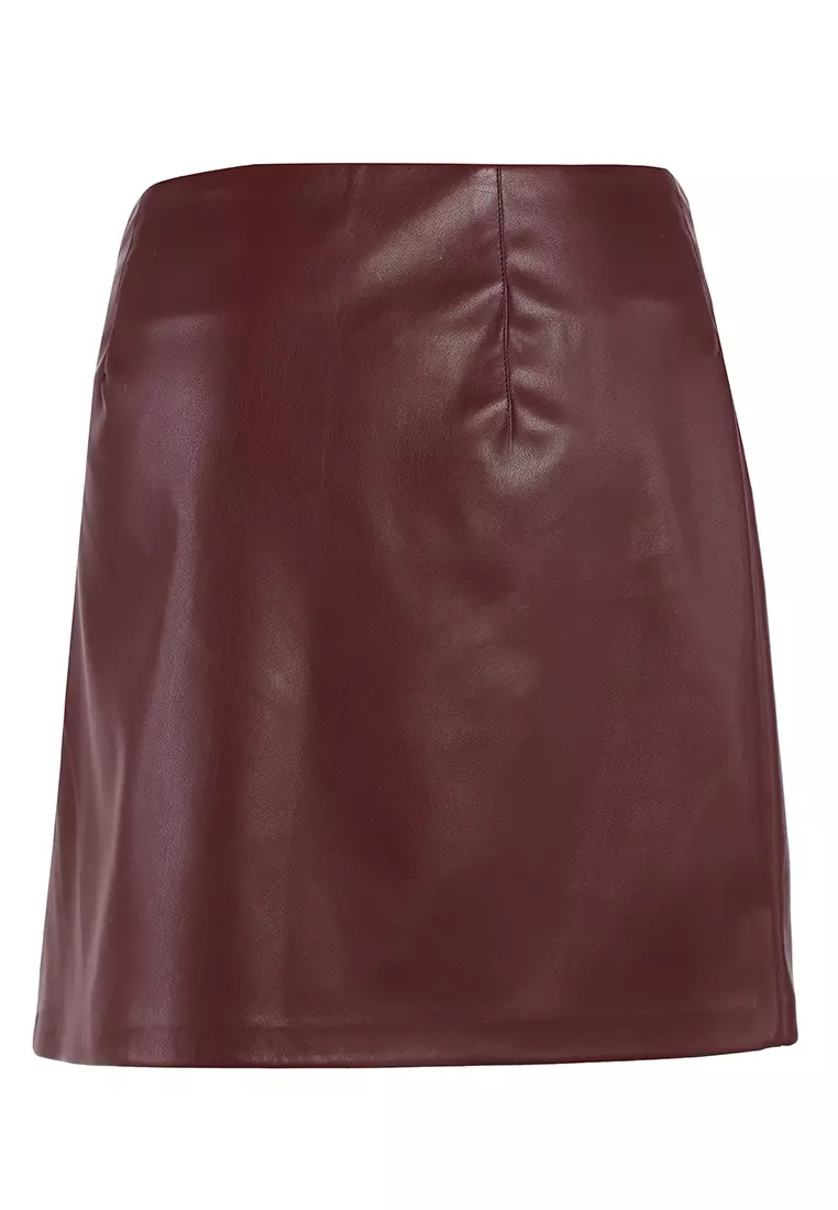 Rok Celah dengan Pengikat Pin Buckle Warna Coklat