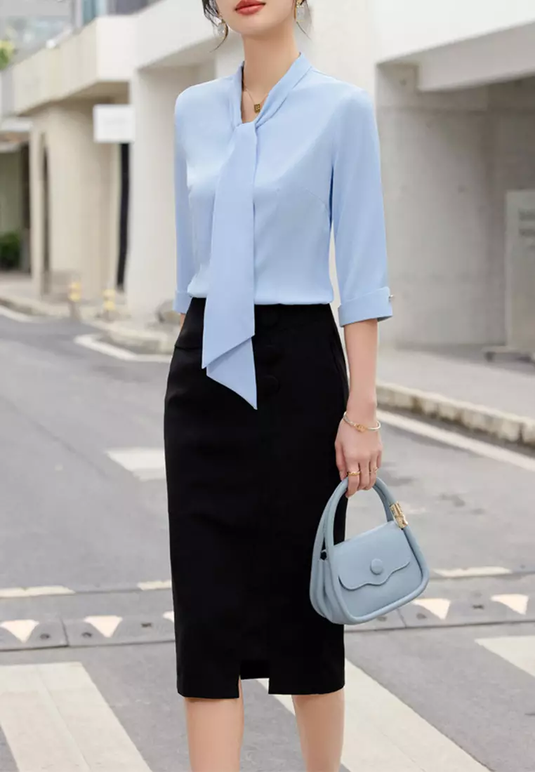 Elegant Chiffon Three Quarter Sleeve Blouse Set YGH-EQ308set