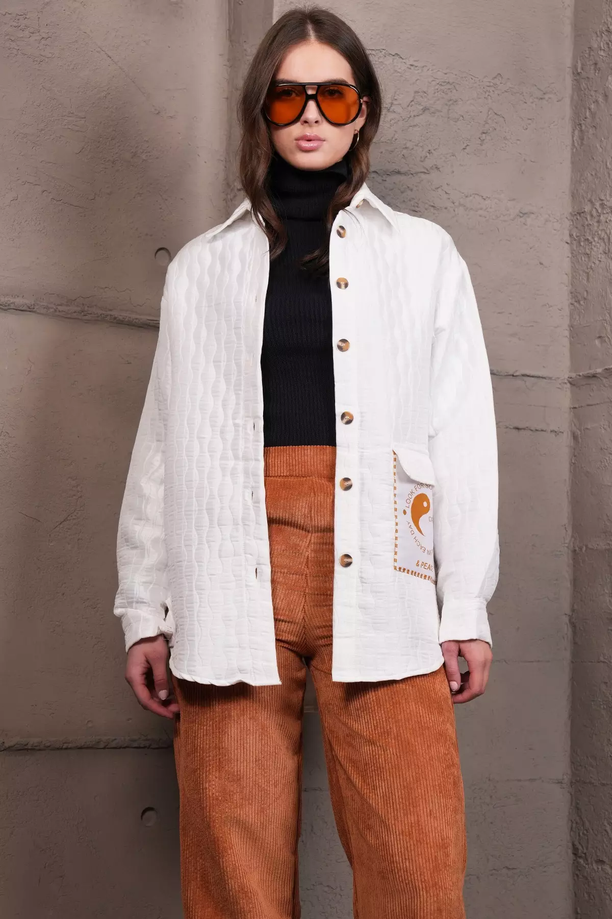 Women'S White Pocket Detailed Quilted Shirt Jacket Alc-X14986
