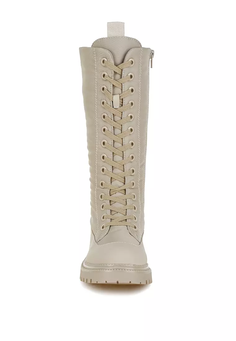 Anti-Skid Lace-Up Combat Boots in Beige