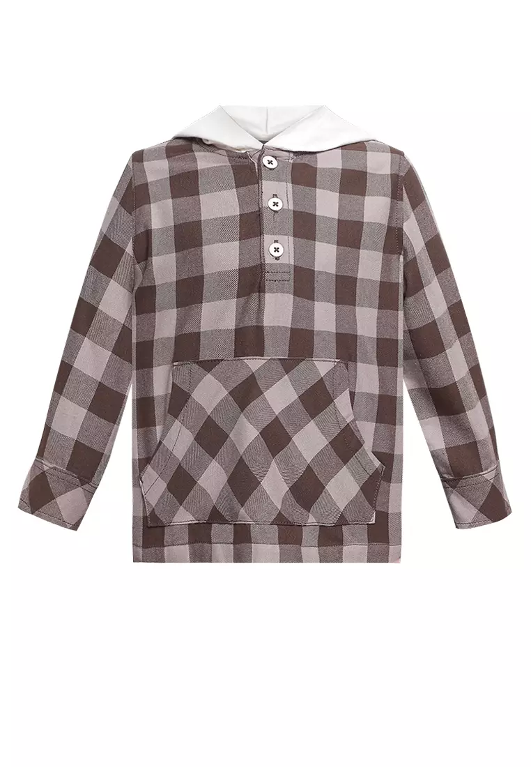 Qna Boy Anwarul Jaket Katun Panjang Anak Coklat Motif Kotak