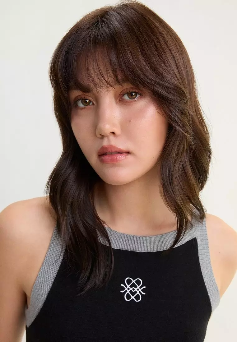 Contrast Trim Knit Tank Top - Black