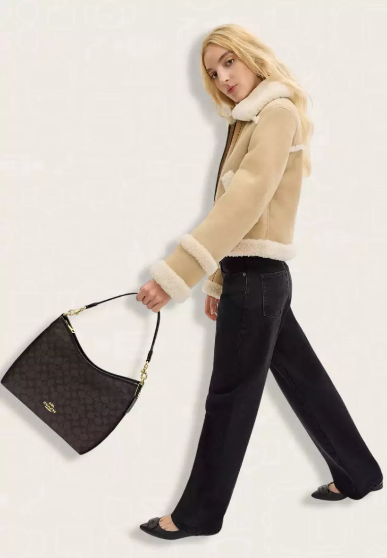 Coach Laurel Shoulder Bag In Signature Canvas Walnut Black