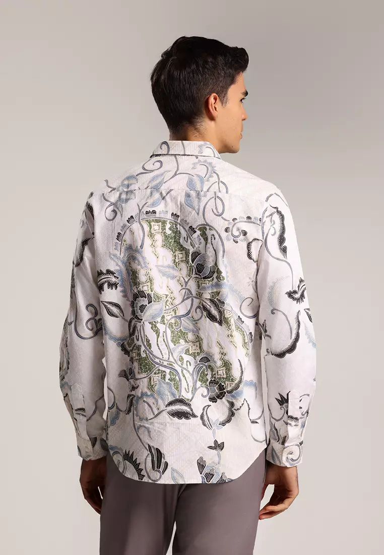 MOC - Kemeja Batik Pria Lengan Panjang Lamduan - White