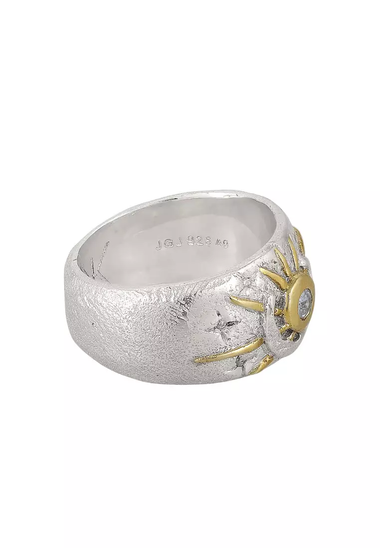 EXCLUSIVE Cincin Perhiasan Perak 925 Pria Sun Moon Zirconia White