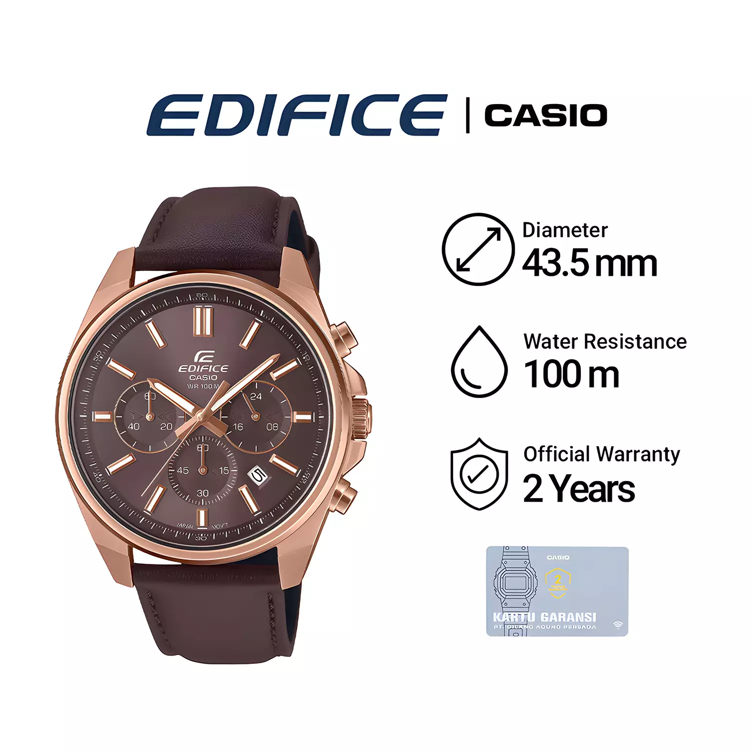 Edifice Chronograph EFV-650CL-5A - Jam Tangan Analog Pria - Rosegold Case - Genuine Brown Leather Band