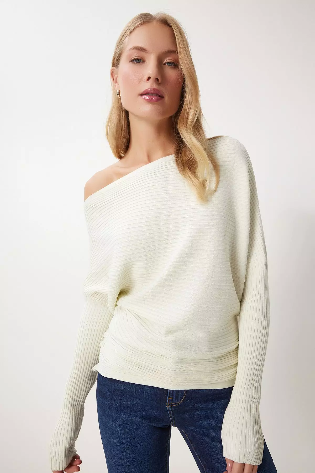 Beige Textured Long Regular Jumper