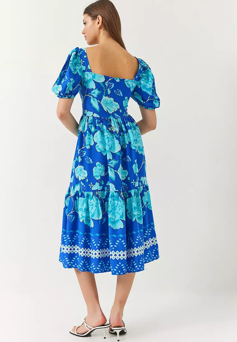 Women's Watermelon Sleeve Square Neck Patterned Tericotone Dress 60261412