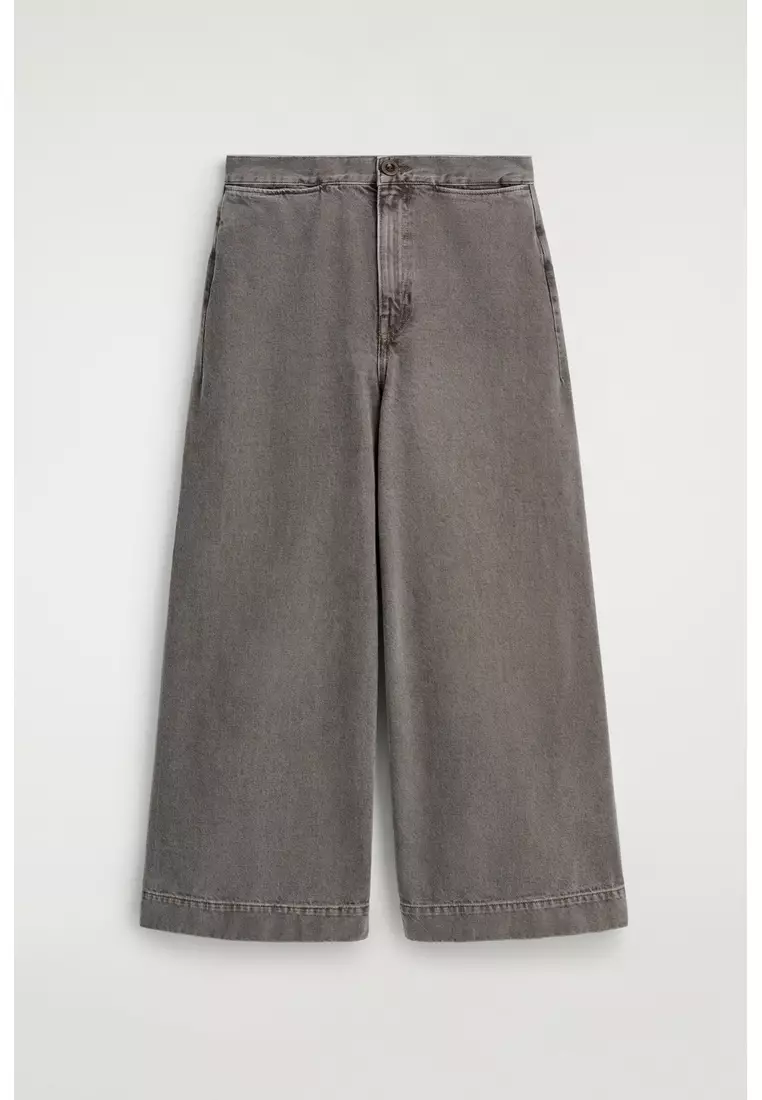 CROPPED WIDE-LEG DENIM TROUSERS