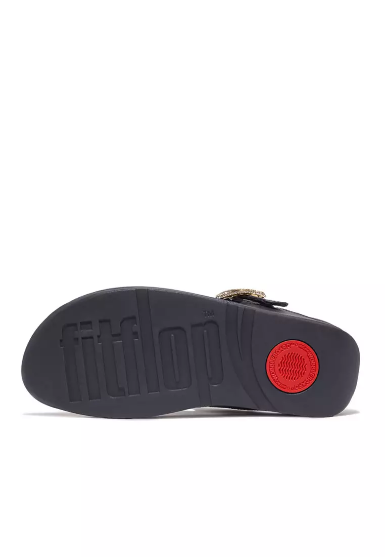 FitFlop LULU Crystal-Buckle Leather Toe-Post Sandals - Midnight Navy (HN9-399)