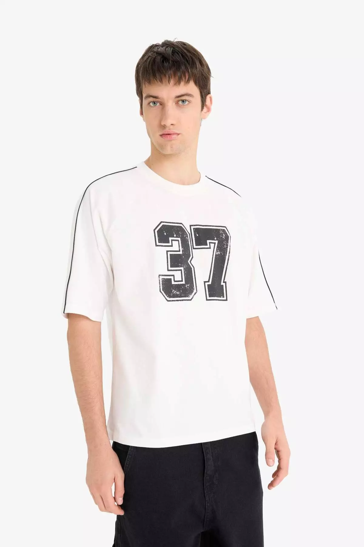 100% Cotton Loose Fit Crew Neck Printed Short Sleeve T-Shirt F0186Ax25Sm