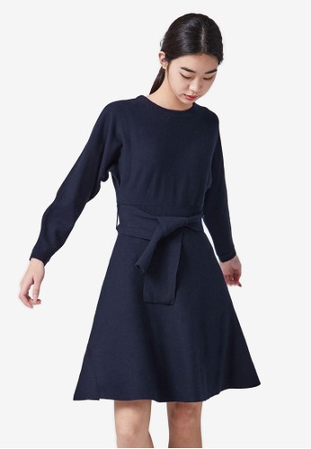 腰間繫帶針織長袖連身裙, 服飾, zalora時尚購物網的koumi koumi洋裝