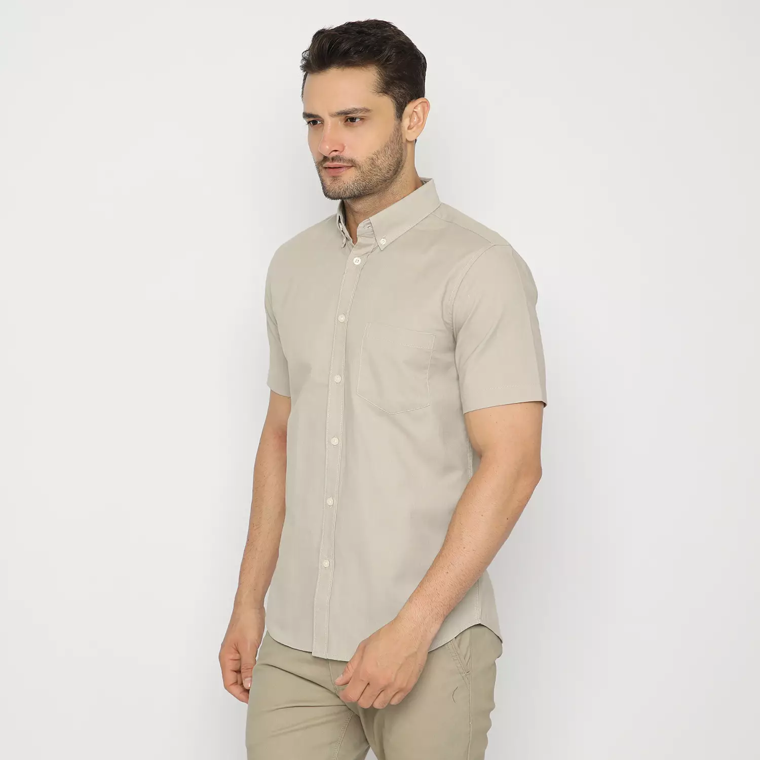 Platini Kemeja Pria Lengan Pendek Basic katun oxford Cream  63213