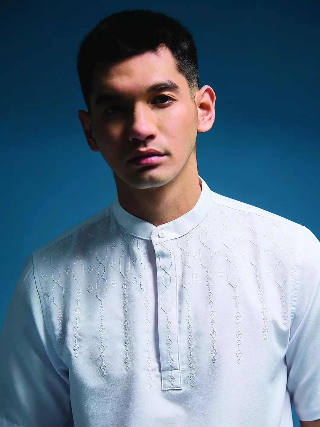 OXCON Kemeja koko Tangan Pendek Bordir Baiq Putih