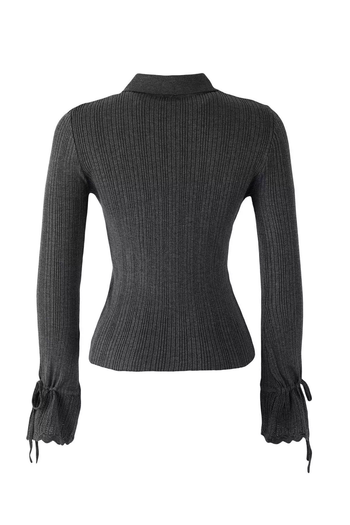 Anthracite Mercerized Look Ribbed Polo Neck Knitwear Cardigan
