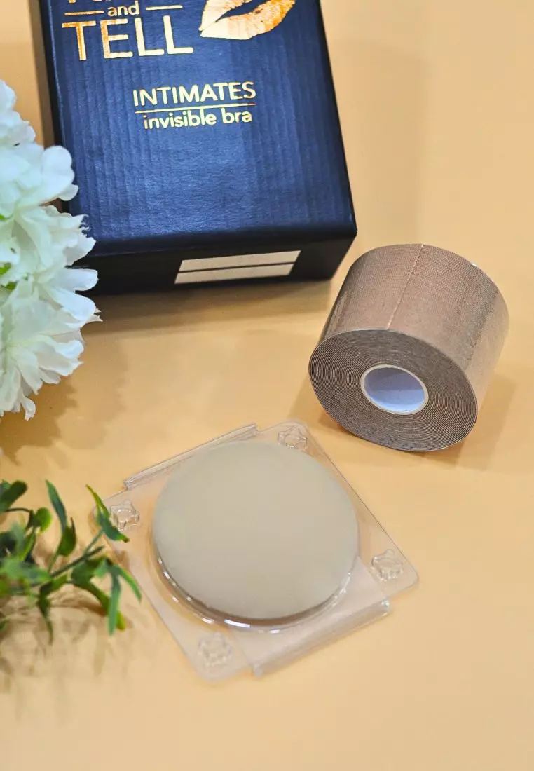 Premium Non Adhesive Nubra Nipple Cover and 5cm Body Tape Invisible Breast Lifting and Sports Muscle Tape Roll in Nude