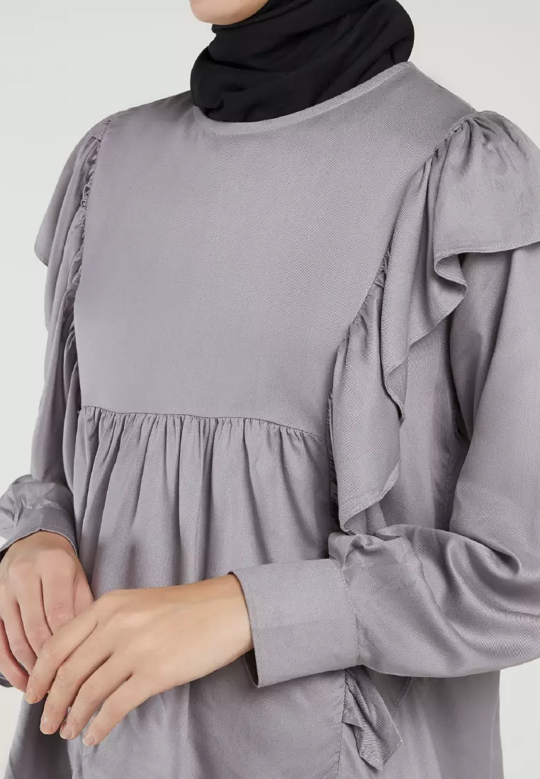 Mayonette Novalee Top - Baju Atasan Wanita Terbaru Blouse Korean Style - Grey