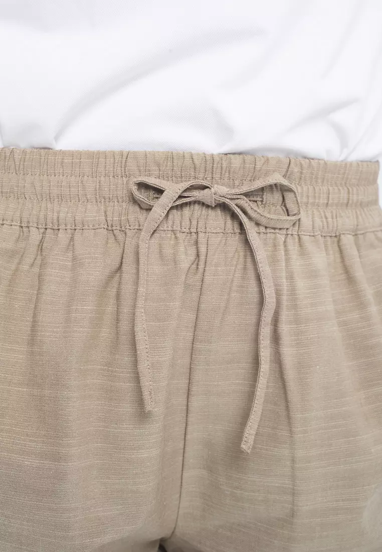 Ladies' Drawstring Pants with Linen Texture