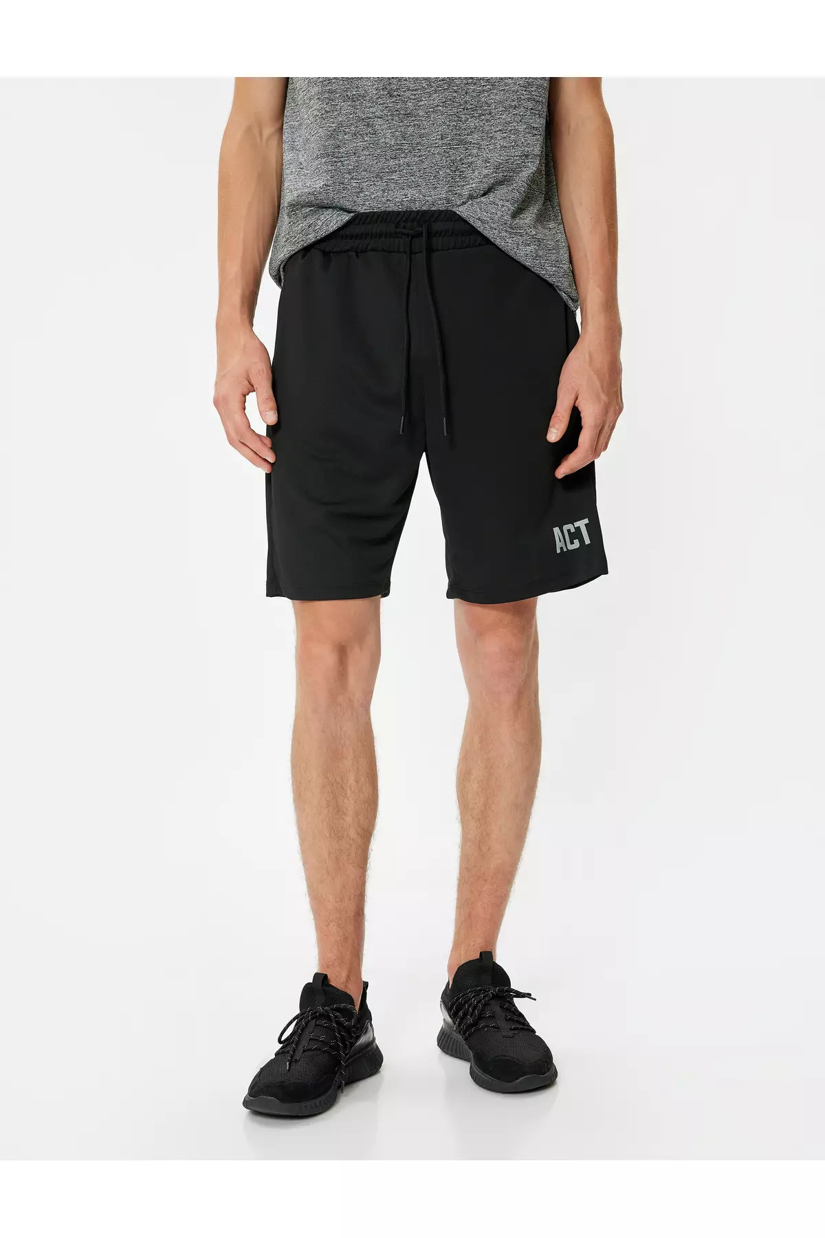 Slogan Printed Bermuda Sports Shorts With Pocket Detail And Lace-Up Waist