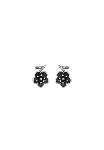 ZITIQUE black and silver Women's Black Plum Blossom Earrings - Silver 786CAAC21F1737GS_1