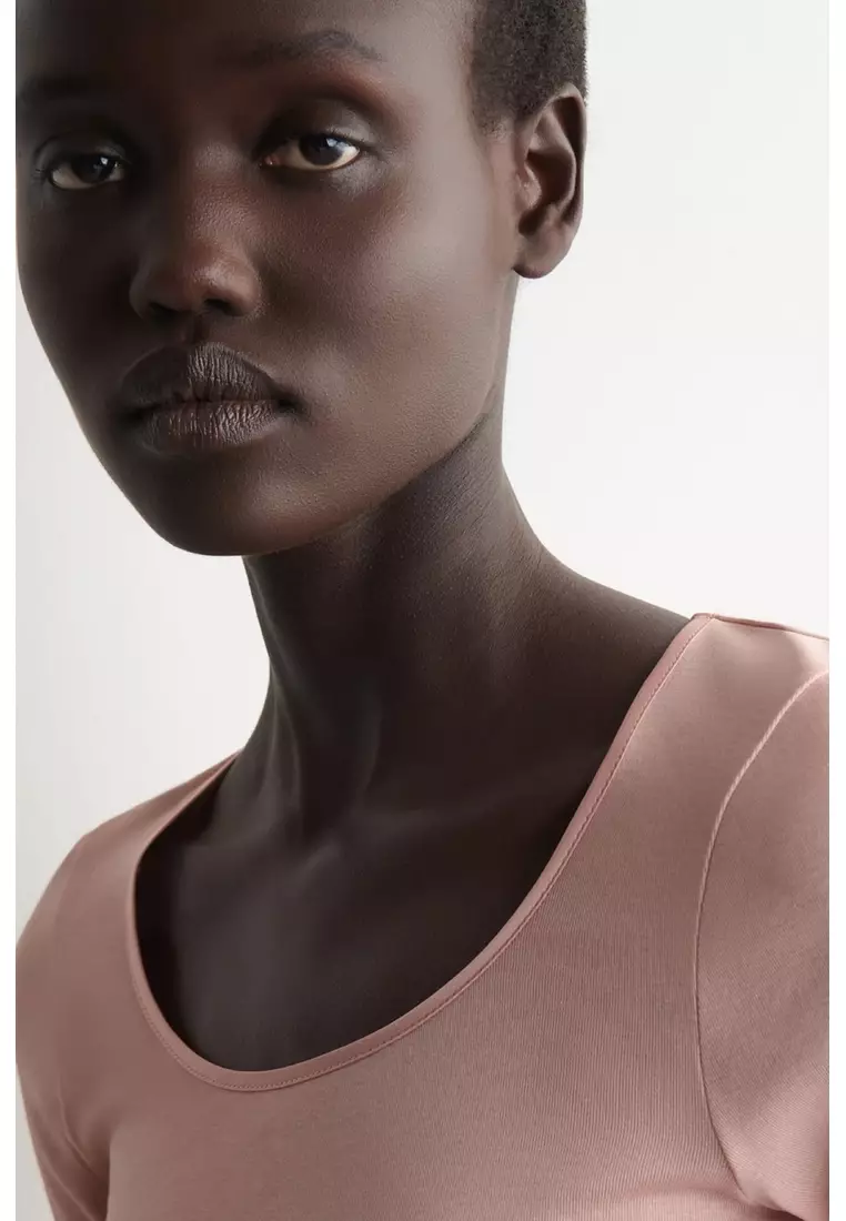 SATIN-TRIMMED COTTON-JERSEY LONG-SLEEVED TOP