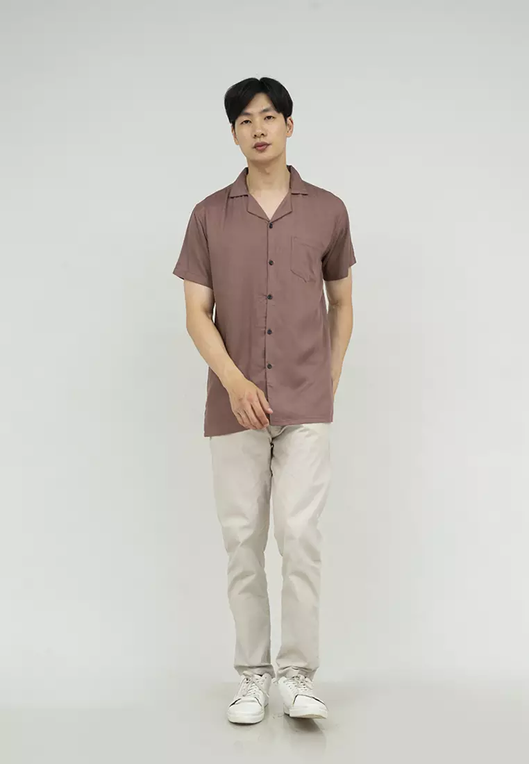 Kemeja bowling shirt pria lengan pendek mocca houseofcuff