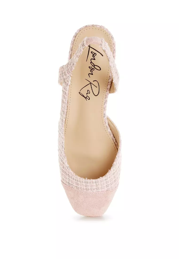 Tweed Slingback Sandals in Pink