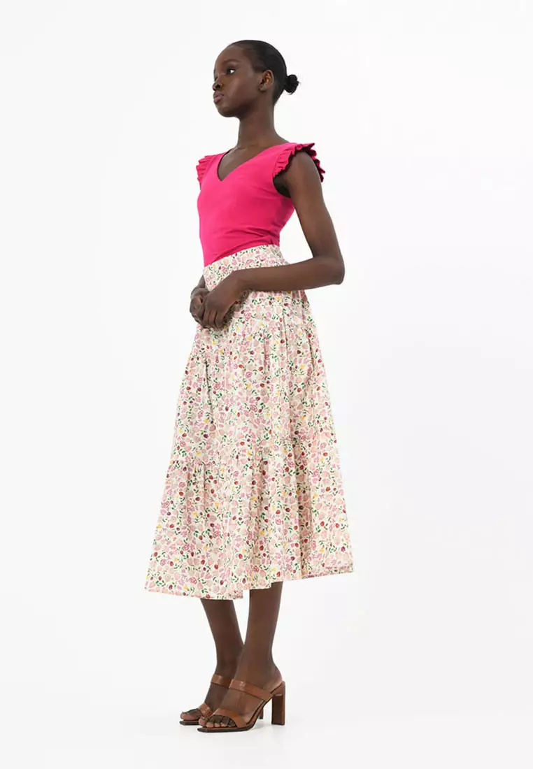 Doha Floral Print Tiered Skirt