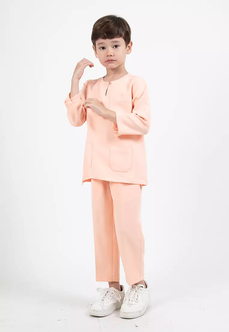 Alain Delon Slim Fit Baju Johor Ayah Anak Sedondon set - 19024504C-63Orange