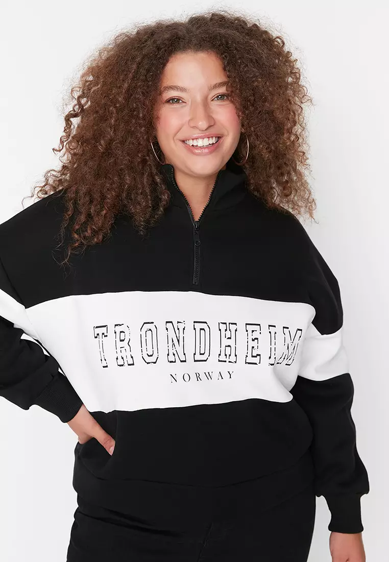 Plus Size Color Block Stand-Up Collar Sweatshirt