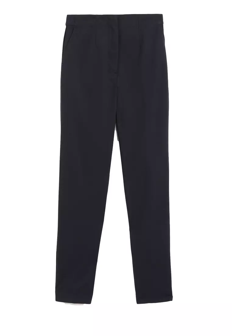 Cotton Blend Slim Fit Ankle Grazer Trousers