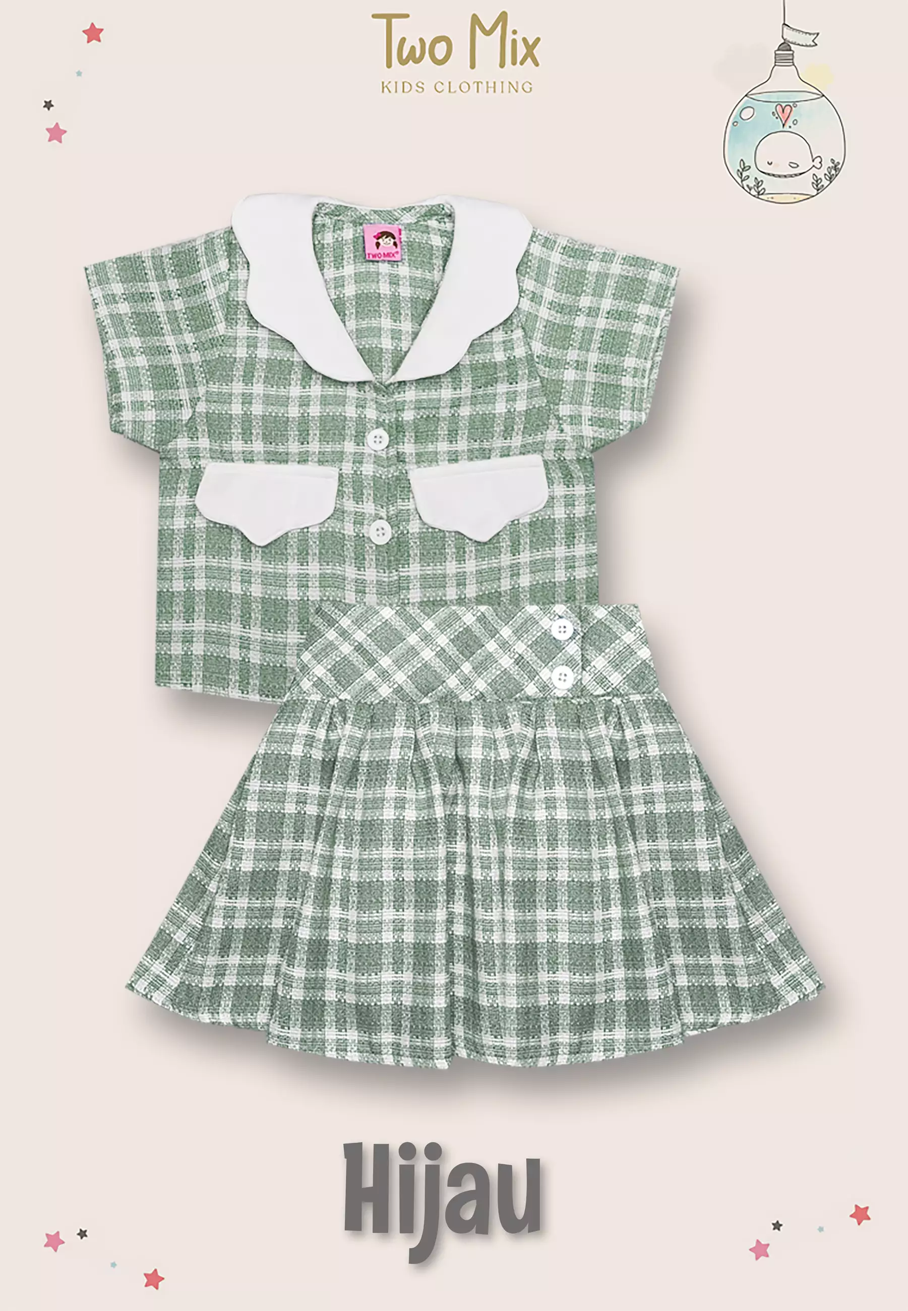 Two Mix - Cloudy Set Setelan Anak Perempuan  - One Set Anak Cewek 1-12 Tahun 4399 Hijau