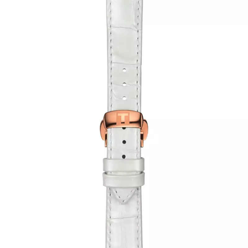 Jam Tangan Wanita Tissot T-Classic T099.207.36.118.00 Chemin Des Tourelles Powermatic 80 MOP Dial White Leather Strap