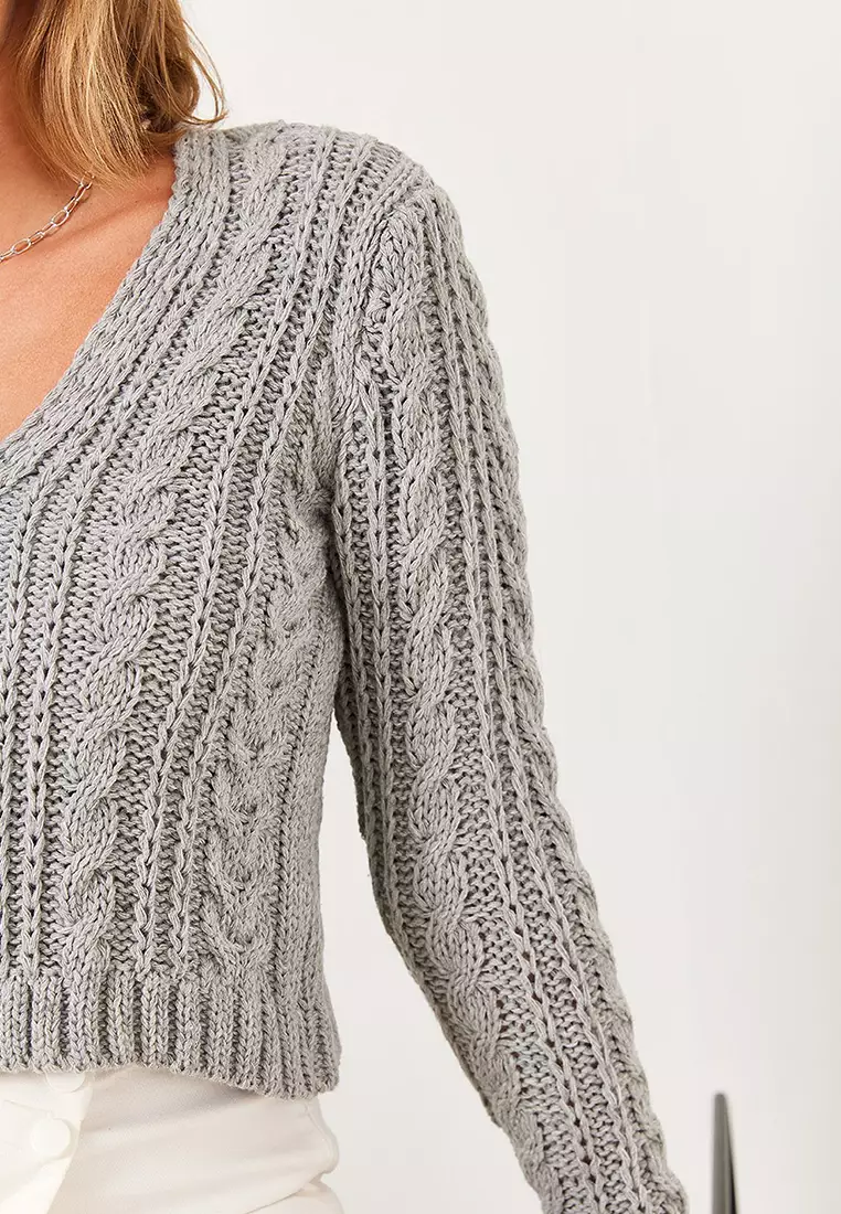 Women's V-Neck Hair Braided Knitwear Cardigan 20246853