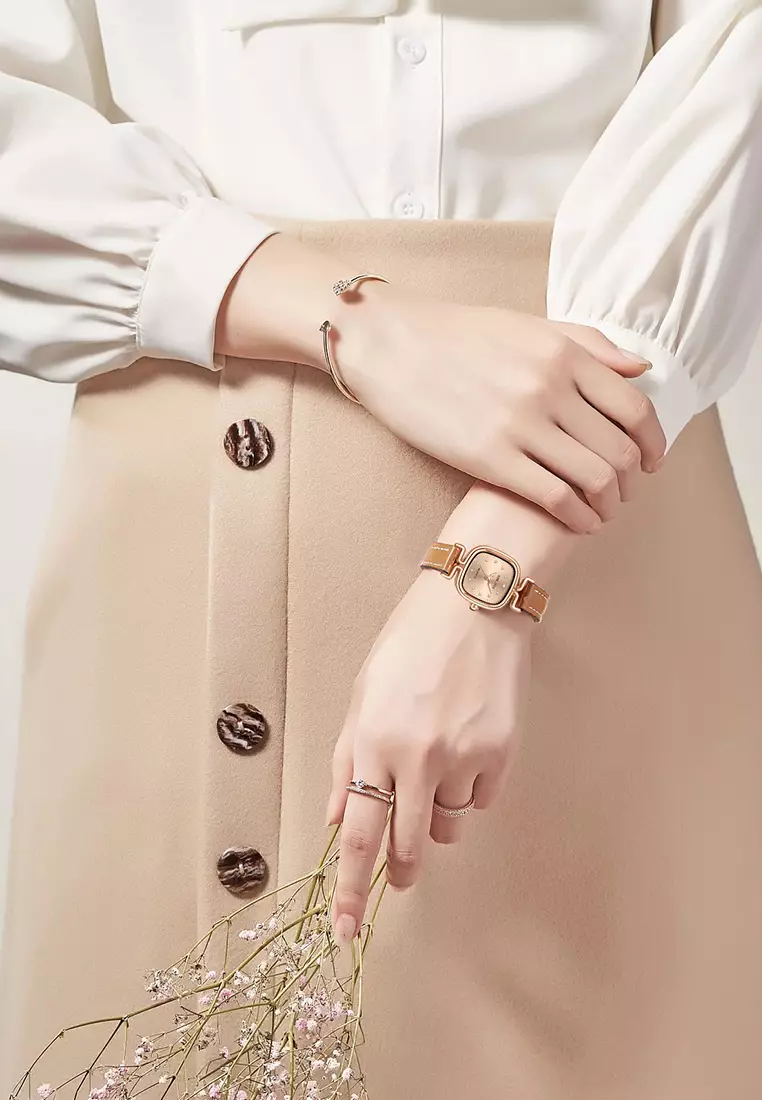 Jam Tangan Wanita Original Korea Retro Anggun Kuarsa Berlian Jam Tangan Cewek 5996 brown