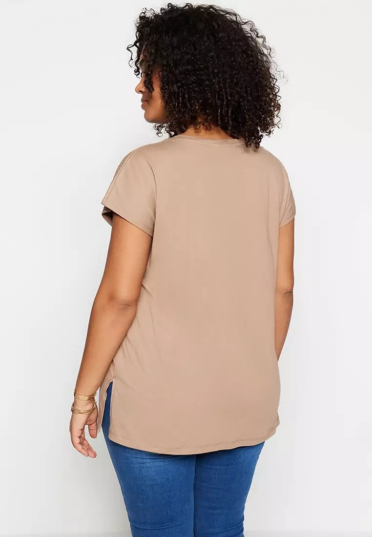 Plus Size V-Neck Slit T-Shirt
