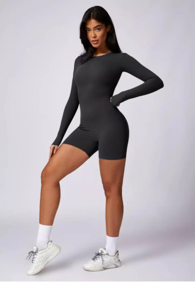 Bareback Romper – Open Back Long Sleeve Seamless Comfort Women Sculpting Fit Ultra-Stretch