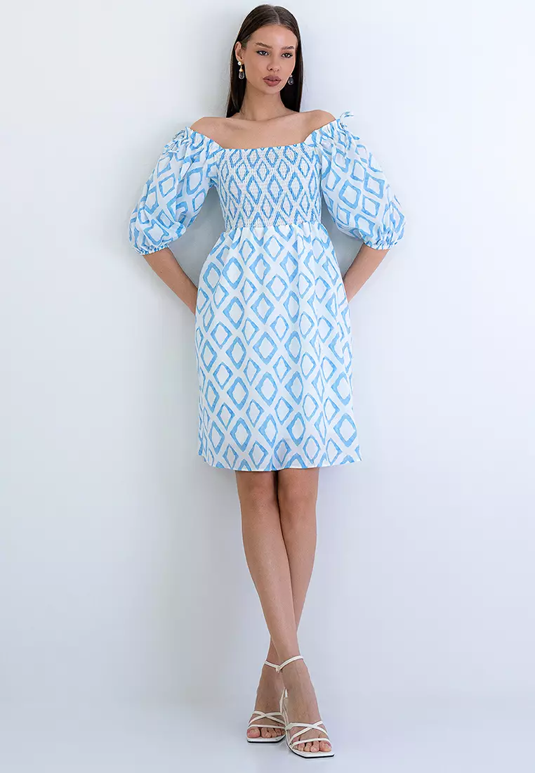 Printed Puff Sleeve Mini Dress